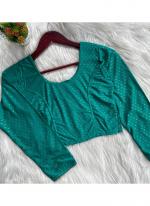 Cotton Teal Daily Wear Round Neck Readymade Blouse